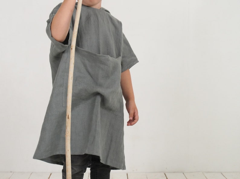 Linen kids poncho. Linen towel for kids. Linen hooded children towel. Kids beach cover up. Linen hooded toddler bathrobe. Kids beach towel. image 7