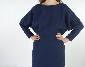 Low Back Linen Evening Dress – Long Sleeves, Sustainable Formal Wear - LIARD