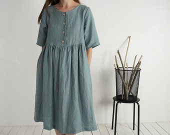 Linen midi loose dress. Linen breastfeeding dress. Maxi linen dress. Natural 100% linen dress. Boho linen dress. Linen loose dress - OTTAWA
