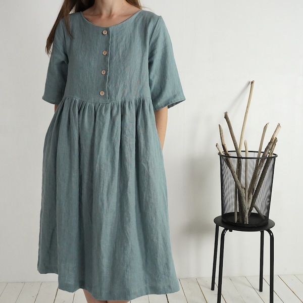 Linen midi loose dress. Linen breastfeeding dress. Maxi linen dress. Natural 100% linen dress. Boho linen dress. Linen loose dress - OTTAWA