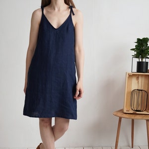 Linen sundress with ties. Linen beach dress with ties straps. Linen summer dress. Linen summer dress with tie spaghetti straps - WINNIPEG