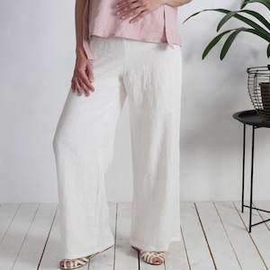 Linen wide leg pants. Women linen trousers. Loose fit linen pants. Wide linen pants. Linen casual women&#39;s trousers. Summer linen pants- MAHI