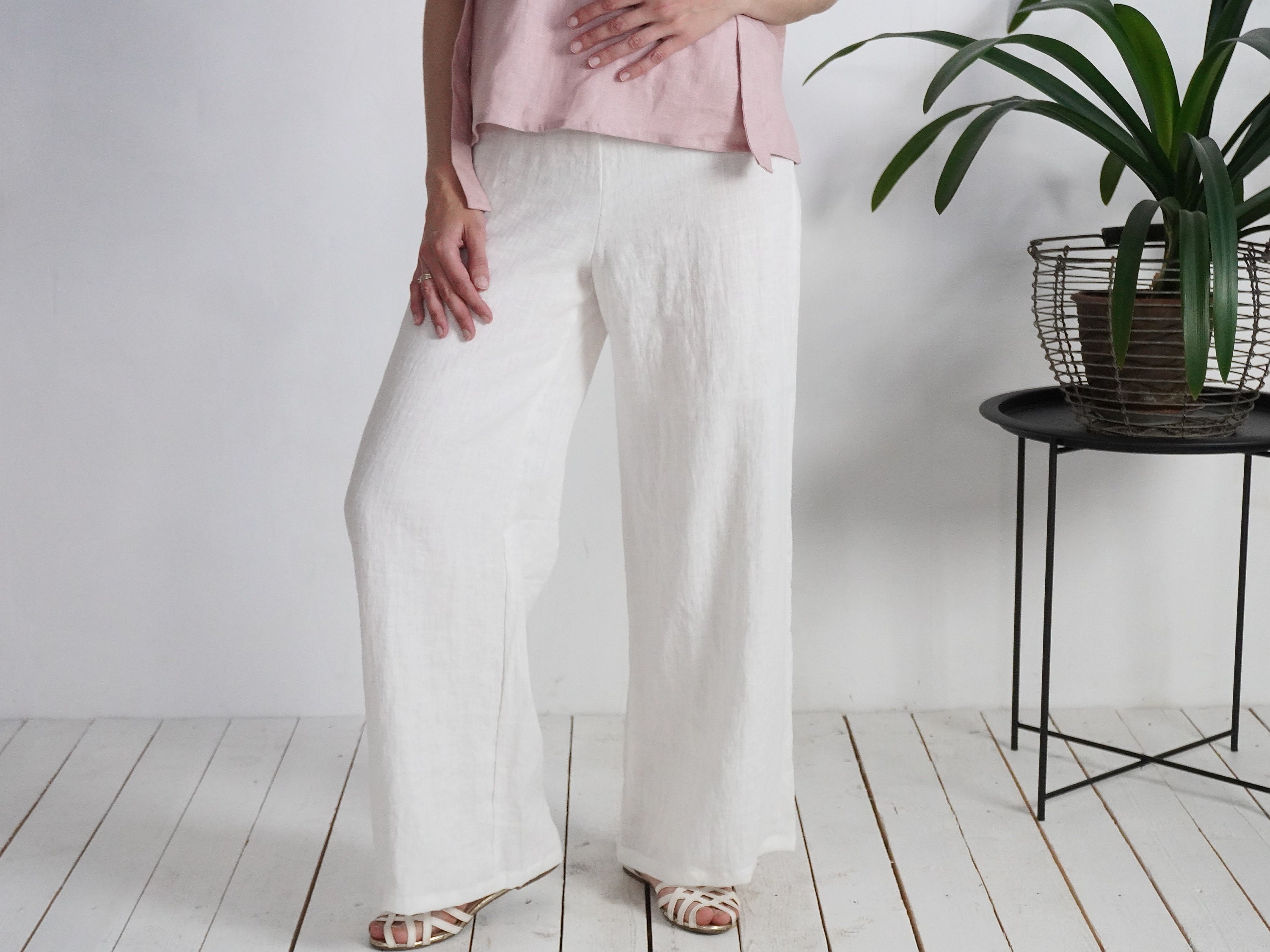休日限定 Wide Linen Leg Linen Fit Loose Trousers. Linen Women Pants. パンツ