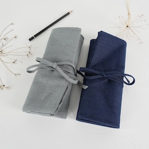 Étui en lin enroulable pour stylos crayons marqueurs pinceaux Fournitures cosmétiques en lin Étui en lin enroulable avec fermeture par cordons et pliable