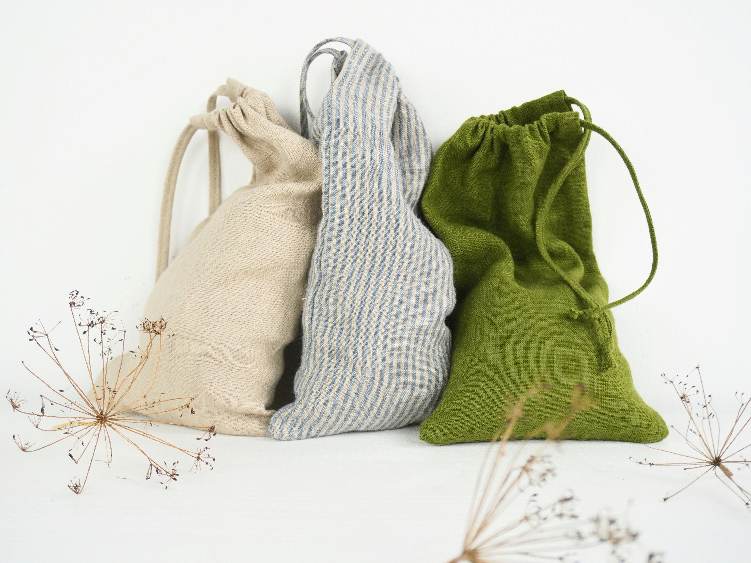 Sac en Lin Zéro Déchet. Sac de Produits Réutilisable. Rangement à Cordon Serrage. Faveurs Mariage. S