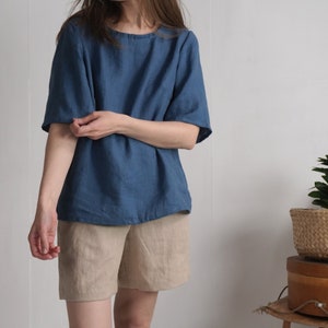 Linen blouse. Natural linen blouse. Half sleeve linen blouse. Linen blouse women. Linen Blouse. Mothers day gift. Soft linen clothing TARIM image 3