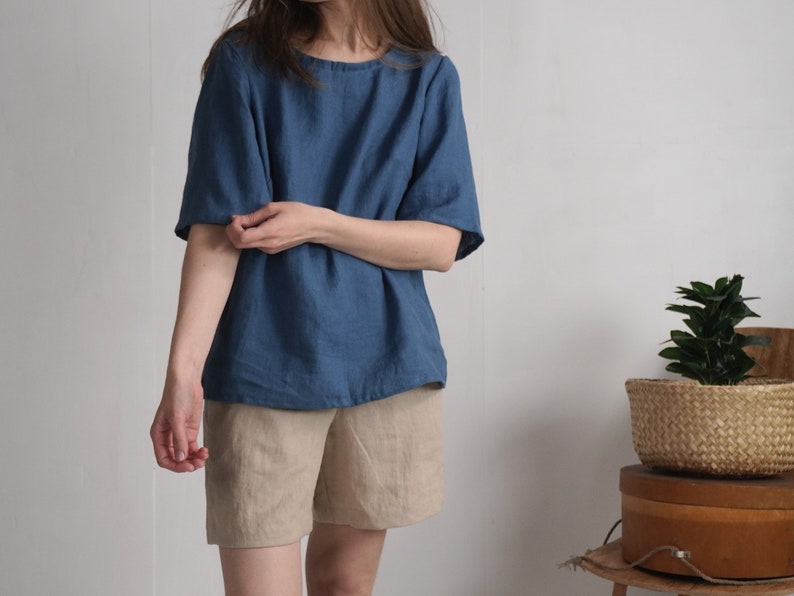 Linen blouse. Natural linen blouse. Half sleeve linen blouse. Linen blouse women. Linen Blouse. Mothers day gift. Soft linen clothing TARIM image 3