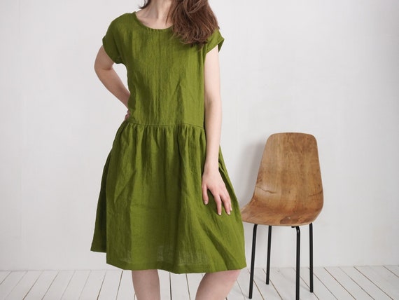 Midi Smock Linen Dress. 100% Linen Dress. Sustainable Linen - Etsy
