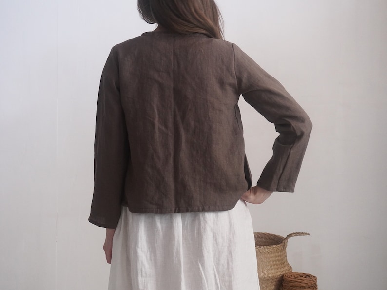 Linen short jacket. Linen women's jacket. Soft linen kimono jacket. Natural linen clothing. Sustainable clothing. Long sleeve jacket PURUS image 7