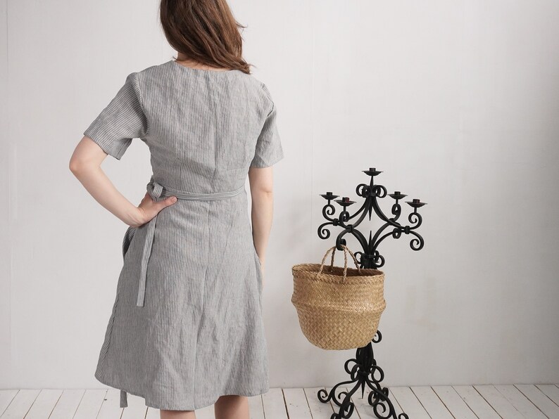 Wrap linen dress. Elegant summer dress. Evening linen dress. Bridesmaid wedding dress. Midi wrap linen dress. Linen a-line dress MISSOURI image 7