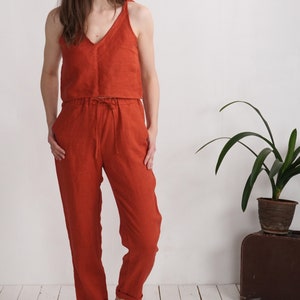 Linen crop top & pants. Summer linen outfit. Linen top and pants set for women. Linen loungewear. Linen clothing set. Sustainable clothing.