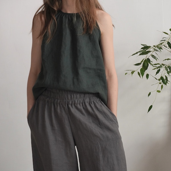 Linen summer top. Linen camisole. Linen slip top. Linen halter neck top. Summer top with tie closure on back. Natural linen Blouse - LUNI