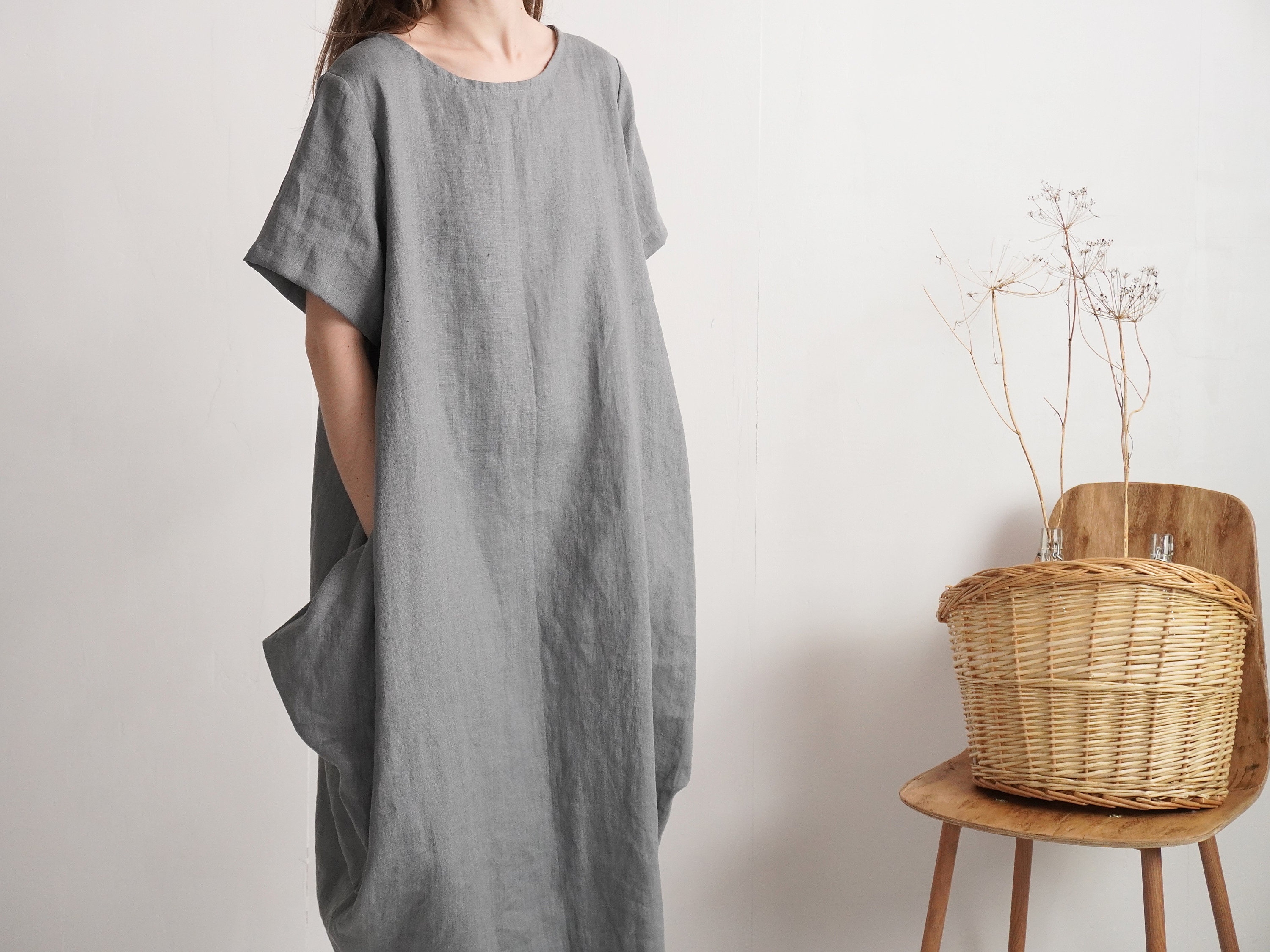 Linen Oversize Dress. Linen Balloon Dress. Loose Boho Linen Dress