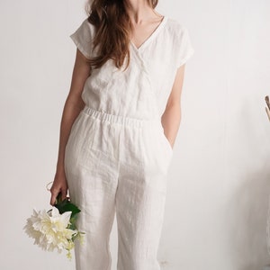 Linen wedding jumpsuit. Bridal jumpsuit. Linen white jumpsuit. Linen wedding pantsuit. Wedding linen romper. Linen wedding romper PARANA image 1