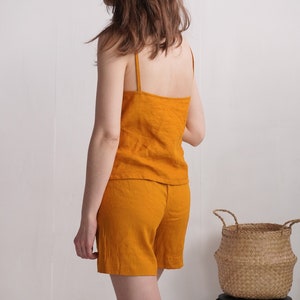 Linen loungewear. Linen top and shorts. Women linen sleepwear. Summer linen outfit. Linen home clothing. Linen pajama set. Linen cami top.
