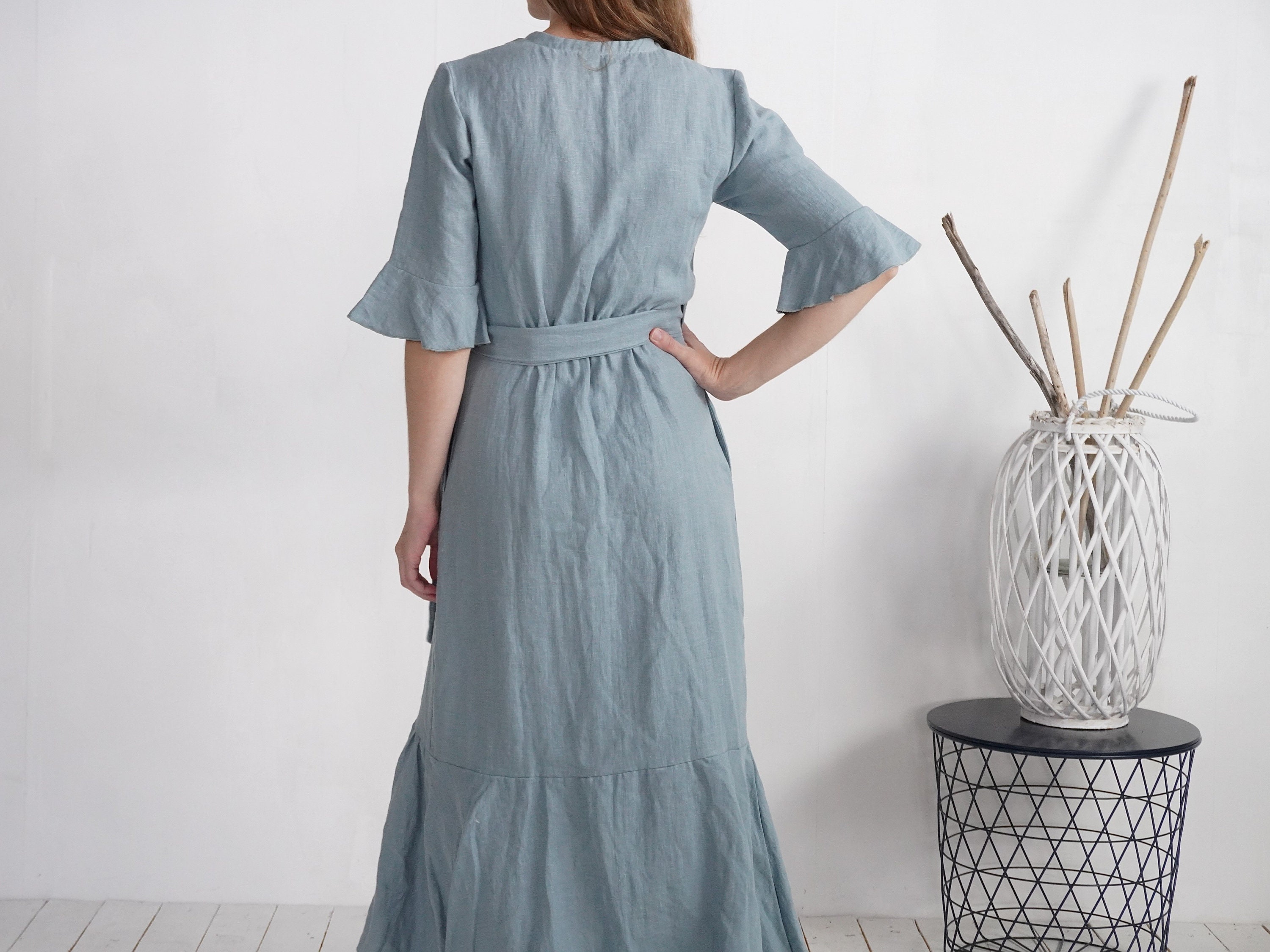 Long Wrap Linen Dress. Romantic Ruffle Linen Dress. Evening Linen Dress. Maxi  Wrap Dress. Bohemian Linen Clothing. Formal Dress - BRAZOS - Etsy