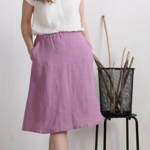 Linen midi skirt. Linen skirt. A-line skirt. Sustainable linen clothing. Office skirt. Linen knee length skirt. Pocket midi skirt COLUMBIA image 2