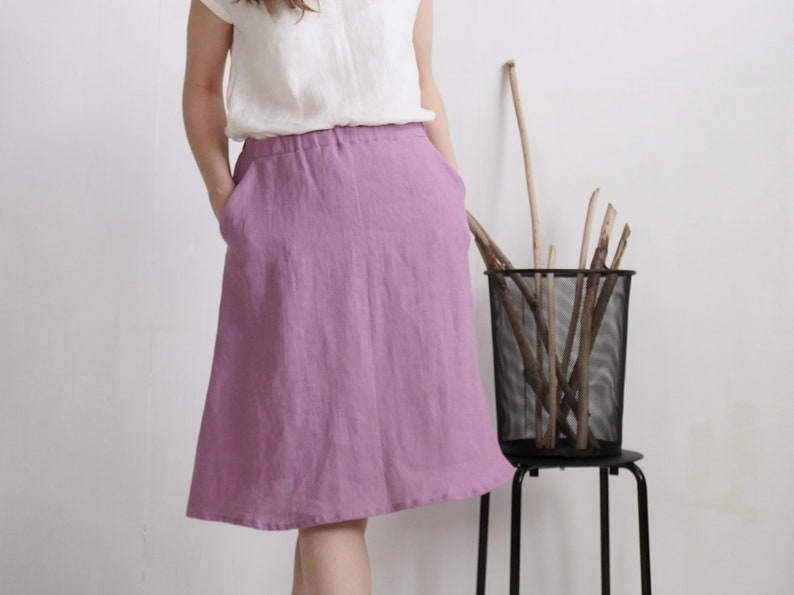 Linen midi skirt. Linen skirt. A-line skirt. Sustainable linen clothing. Office skirt. Linen knee length skirt. Pocket midi skirt COLUMBIA image 2