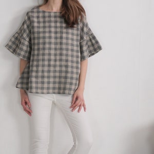 Chemisier ample en lin avec manches à volants. Blouse fluide en lin. Haut fluide oversize d'été. Vêtements bohèmes amples en lin. Haut grande taille EUPHRATES image 7