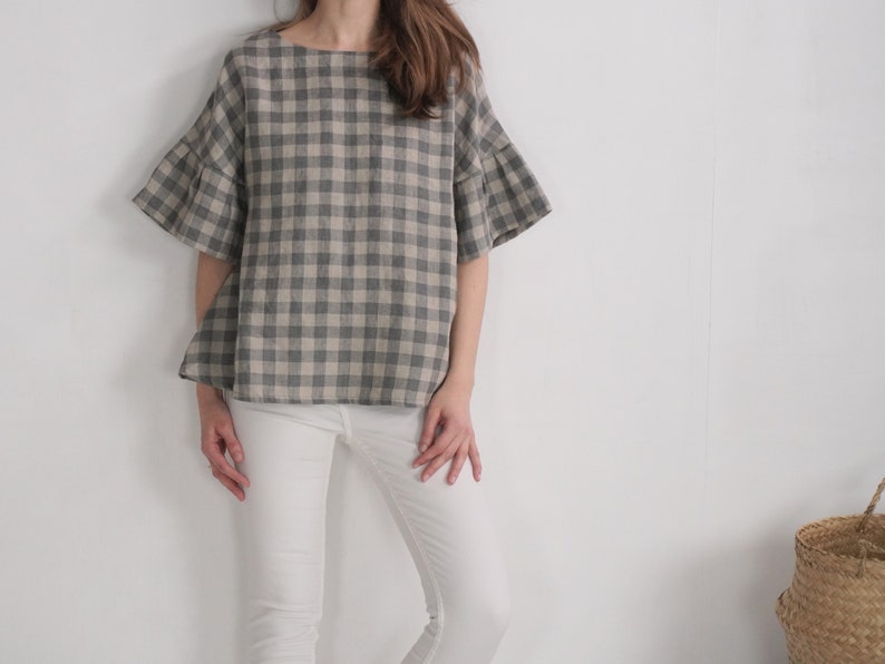 Chemisier ample en lin avec manches à volants. Blouse fluide en lin. Haut fluide oversize d'été. Vêtements bohèmes amples en lin. Haut grande taille EUPHRATES image 7