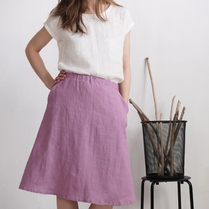 Linen midi skirt. Linen skirt. A-line skirt. Sustainable linen clothing. Office skirt. Linen knee length skirt. Pocket midi skirt COLUMBIA image 8