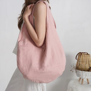 Runde Leinentasche. Natürliche Leinen Tasche. Doppellagige runde Leinentasche. Natürliche Einkaufstasche. Umhängetasche aus Leinen. Strandtasche. Sommerlicher Leinenbeutel.