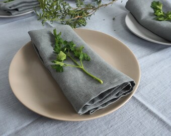 Washed linen napkins in various colors. Linen napkin set 4,6,8,10 Washed medium wight linen napkin. Wedding table linen. Large size napkins.