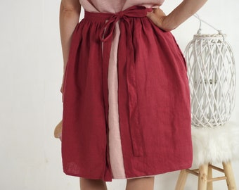 Gathered Ruffle Linen Half Apron with Pockets – Ladies Cooking Apron