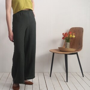 Linen wide leg pants. Women linen trousers. Loose fit linen pants. Wide linen pants. Linen casual women&#39;s trousers. Summer linen pants- MAHI