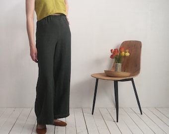 Linen wide leg pants. Women linen trousers. Loose fit linen pants. Wide linen pants. Linen casual women's trousers. Summer linen pants- MAHI