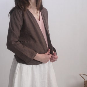 Linen short jacket. Linen women's jacket. Soft linen kimono jacket. Natural linen clothing. Sustainable clothing. Long sleeve jacket PURUS image 6