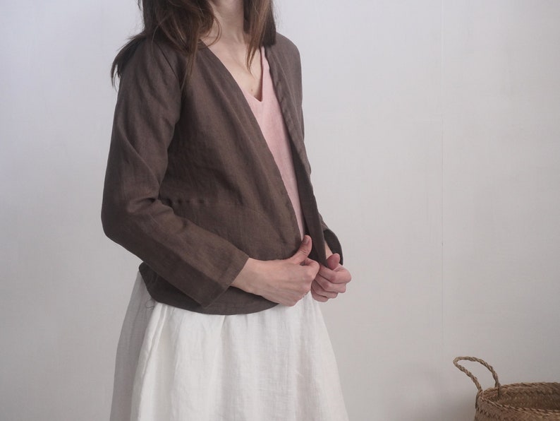 Linen short jacket. Linen women's jacket. Soft linen kimono jacket. Natural linen clothing. Sustainable clothing. Long sleeve jacket PURUS image 6