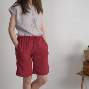 On SALE Ready to Ship, S, L size. Linen long shorts pockets. Linen mom shorts. Basic summer shorts. Women summer shorts. Long shorts-ALDAN image 7