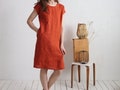 Natural everyday linen dress. Linen simple dress. Tunic linen dress. Natural loose linen dress. Washed linen dress. Soft linen dress - SEINE product logo