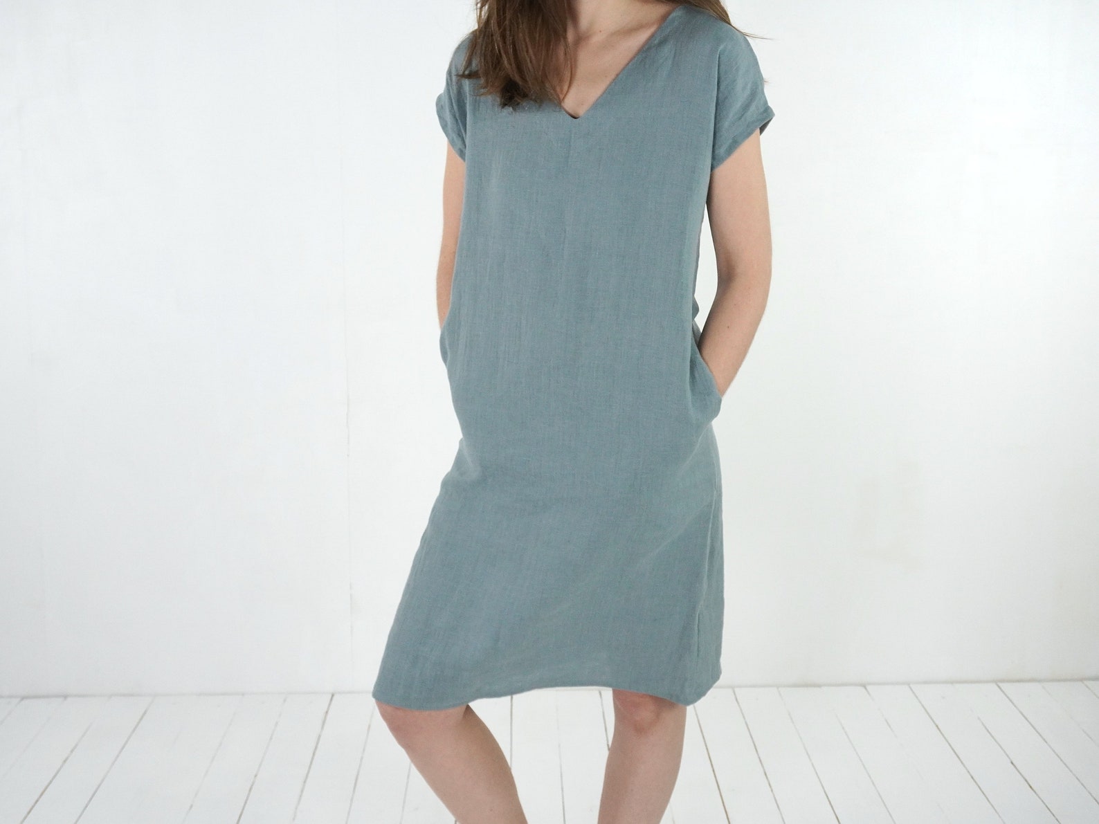 Includes Linen V-neck Dress