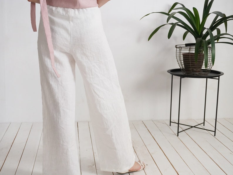 Linen wide leg pants. Women linen trousers. Loose fit linen pants. Wide linen pants. Linen casual women's trousers. Summer linen pants MAHI image 6