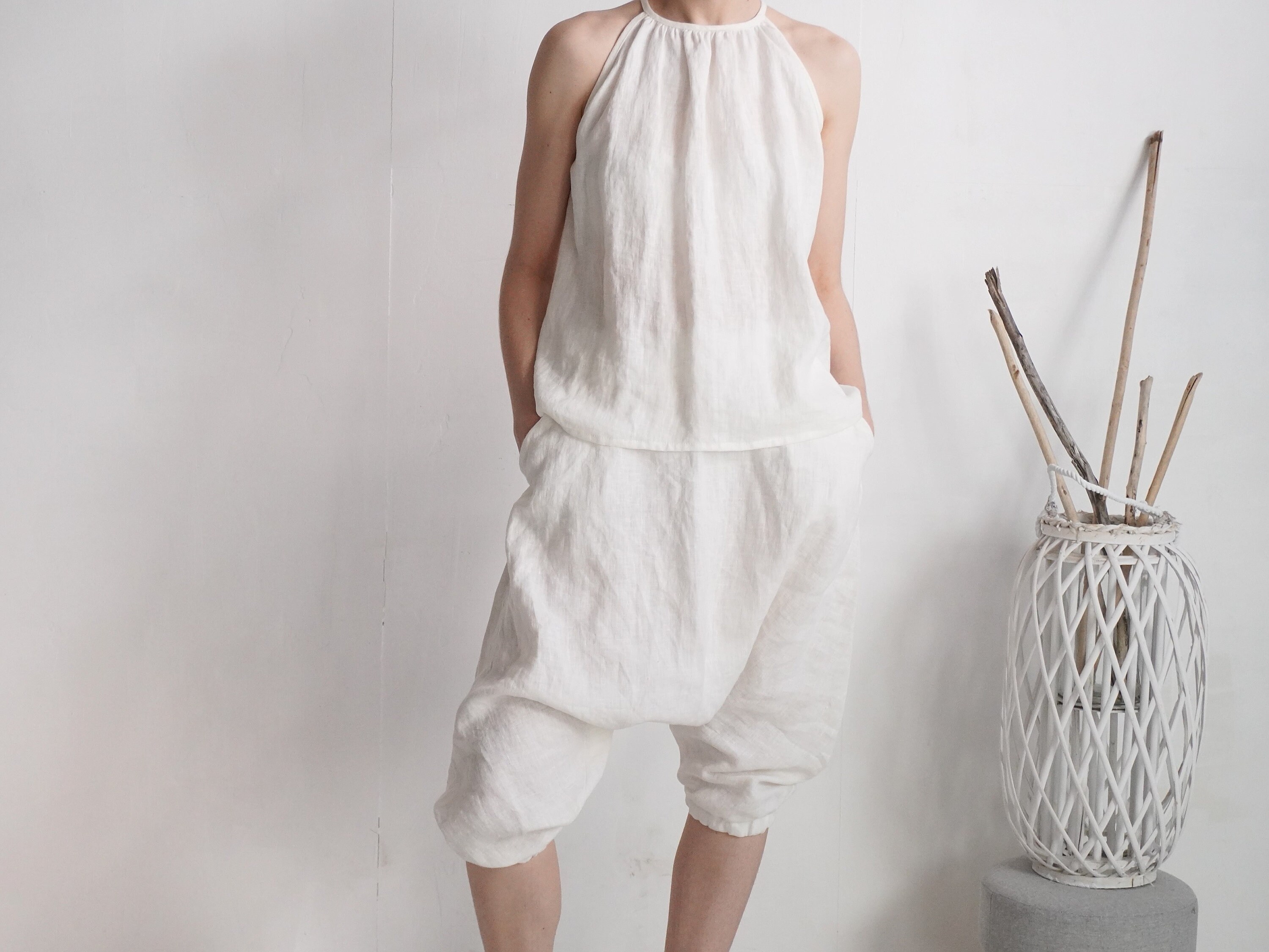Tenue de jogging de mariage en lin. Ensemble sarouel en lin