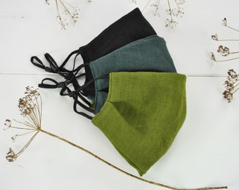 100% Linen Face Mask Set: Breathable, Washable, Adjustable (2 Layers)
