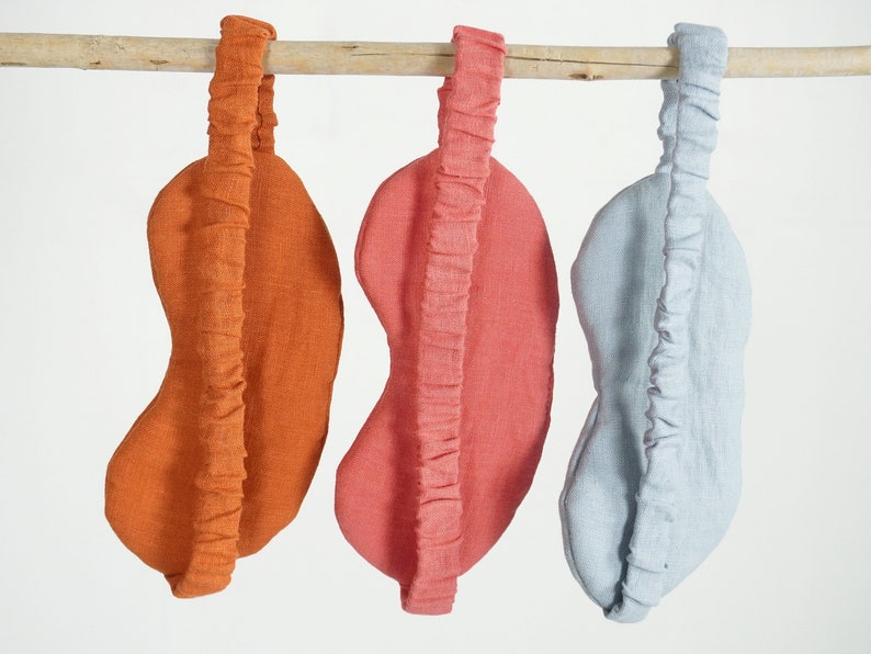Natuurlijk slaapmasker en zakje. Linnen slaapmasker met etui. Linnen reisoogmasker. Eco-oogmasker om te slapen. Uniseks oogmasker. Jubileumcadeau afbeelding 3
