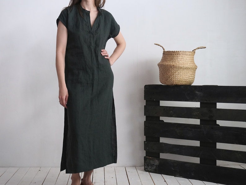 Linen maxi shirt dress. Natural linen tunic. Beach cover up. Long linen shirt. Summer dress. Beach linen maxi shirt. Linen shirtdress-TIGRIS image 1