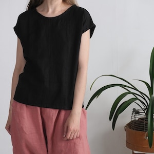 Linen simple top. Soft linen top. Washed linen blouse. Classic natural top. Simple linen top. Pure linen blouse. Organic linen top ELBE image 3