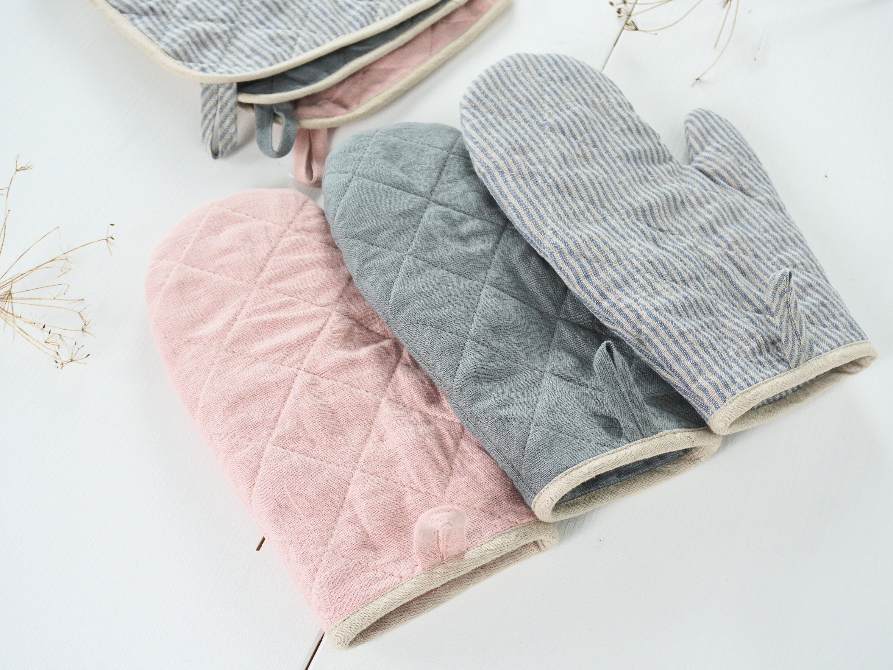 Gant de Four en Lin et Porte-Pot Lin. Mitaines 100% Maniques. Cuisine Écologiques. Gants Cuisine. Ca