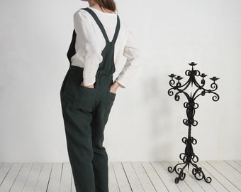 Linen Overalls, Women's Casual Jumpsuit with Back Pockets - SAVANNAH