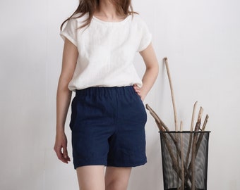 Linen shorts. Linen shorts with pockets. Womens linen short shorts. Washed linen shorts. Womens linen shorts. Summer linen beach shorts- DON