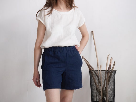 Linen shorts. Linen shorts with pockets. Womens linen short shorts. Washed linen shorts. Womens linen shorts. Summer linen beach shorts- DON