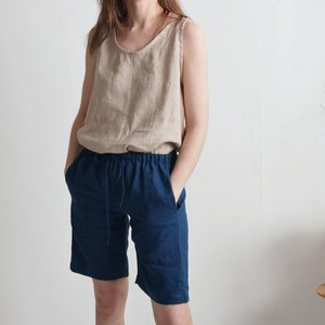 On SALE Ready to Ship, S, L size. Linen long shorts pockets. Linen mom shorts. Basic summer shorts. Women summer shorts. Long shorts-ALDAN image 4