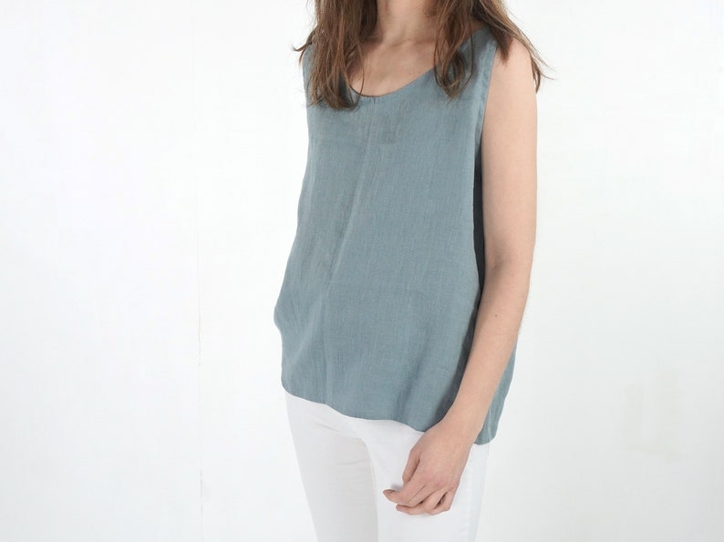 Linen tank top. Linen tops for women. Sleeveless linen top. Ladies linen tops. Natural linen Blouse. Washed linen tank top. Linen tee LIAO image 3