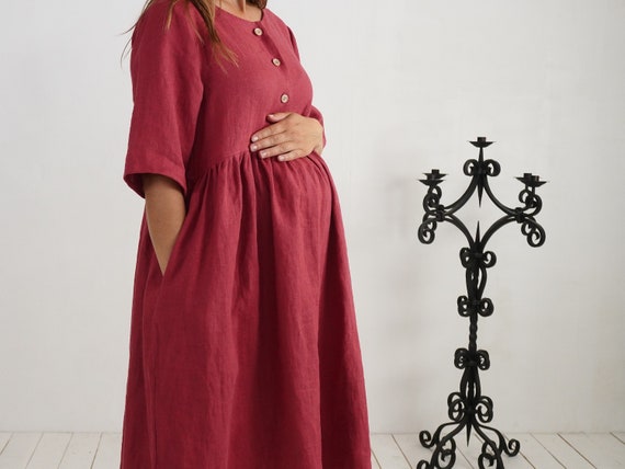 nursing linen dress RIPE Molly Linen Maternity and Nursing Shirt Dress (White)