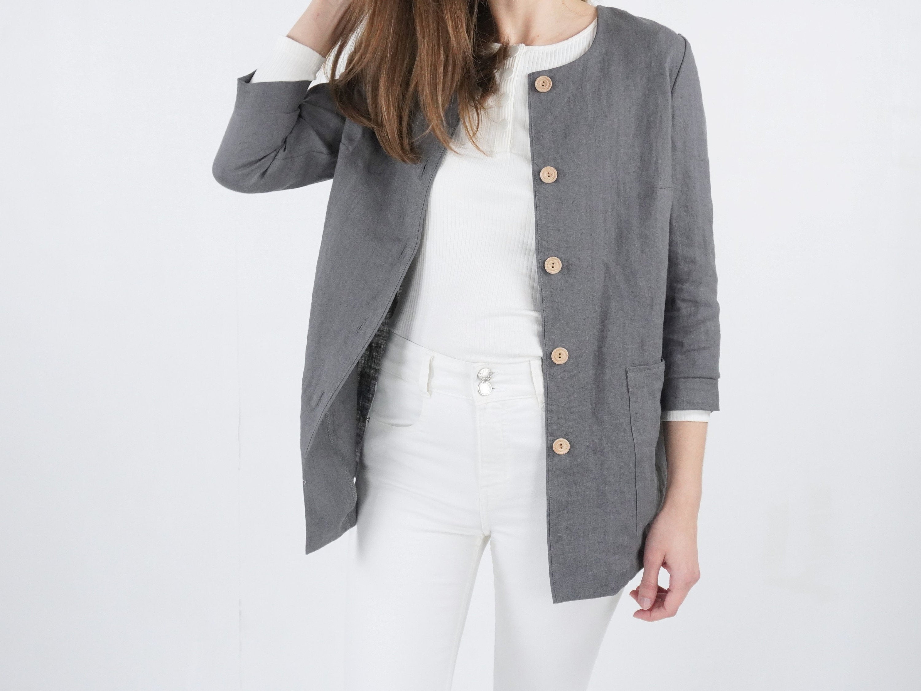 White Linen Jacket Women, 30 Colors, Linen Blazer Women, Casual