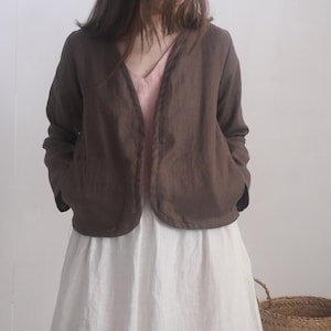 Linen short jacket. Linen women's jacket. Soft linen kimono jacket. Natural linen clothing. Sustainable clothing. Long sleeve jacket PURUS image 4